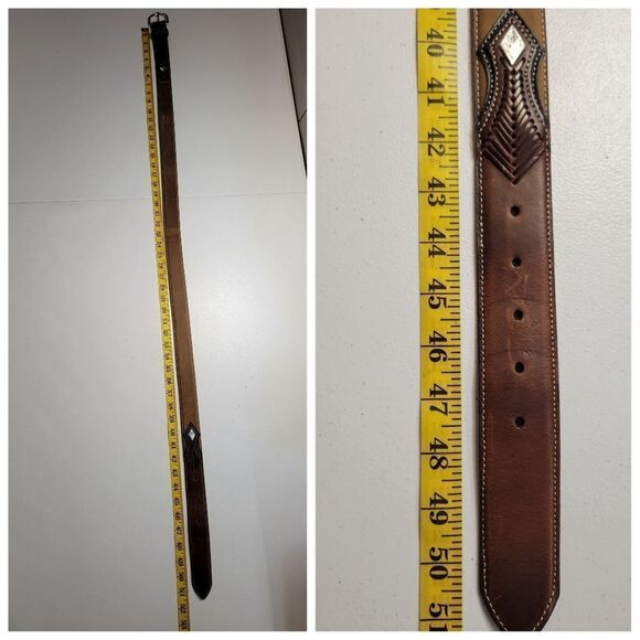 Nocona Men's Tan Top Hand Leather Western Belt with Concho Laced Billet - Picture 14 of 14